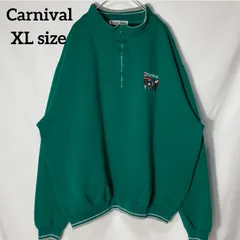 【Carnival】L/XL 国旗　刺繍ロゴ　リブライン　オーバーサイズ　ハーフジップ　スウェット　トレーナー　グリーン　US古着