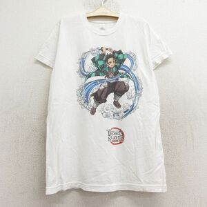 【30%OFF】古着 半袖 Tシャツ キッズ ボーイズ 子供服 アニメ 鬼滅の刃 竈門炭次郎 コットン クルーネック 白 ホワイト 24jul31 3OF