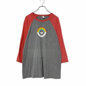 CANVAS 7分袖 ラグラン Tシャツ L グレー レッド レインボー 虹 ロンT 古着卸 アメリカ仕入 a507-5413