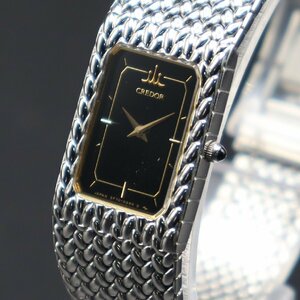 電池新品 SEIKO CREDOR セイコー クレドール 2F70-5340 クオーツ スクエア型ケース 黒文字盤 亀戸工場 ブレスウォッチ レディース腕時計
