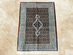 ペルシャ絨毯 カーペット ウール シルク 手織り ペルシャ絨毯の本場 イラン ビールジャンド ムード産 玄関マット 118cm×78cm 本物保証