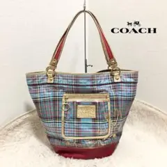 COACH コーチPoppyポピー タータンチェックトートバッグショルダーバッグ