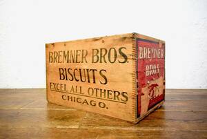 ビンテージ BREMNER BROS BISCUITS 木箱 ボックス BOX 収納 ガレージ インダストリアル アンティーク雑貨