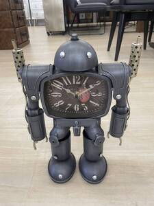 時計　ロボット　置時計　テーブルクロック　インダストリアル　男前　アメリカン　アンティーク　レトロ　ブリキ　シルバー　ラピュタ　鉄