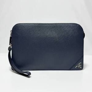 美品 PRADA プラダ SAFFIANO TRAVEL サフィアーノ トラベル レザー クラッチ セカンド バッグ 2VF056 BALTICO