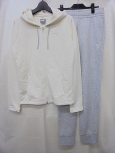 【KCM】Z-puma-21-2s-L★展示品★【プーマ】レディース　フード スウェット 上下セット　裏毛　594568-21　アイボリー/グレー　サイズ L