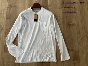 新品訳有り COMME CA MEN コムサメン 長袖ジャケットネックTシャツ 01ホワイト Mサイズ 40TG04 定価14,300円