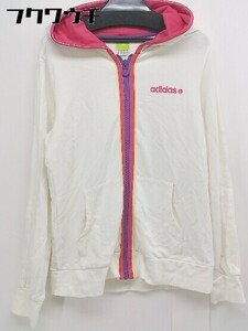 ◇ adidas アディダス ジップアップ　ロゴ　刺繍 長袖 パーカー サイズM アイボリー　マルチ レディース