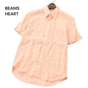 BEAMS HEART ビームス ハート 春夏 麻 リネン100％★ 半袖 ボタンダウン シャツ Sz.M　メンズ　A4T06729_6#A