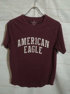 メンズ pk673 AMERICAN EAGLE OUTFITTERS アメリカンイーグル ロゴ ワッペン 半袖Tシャツ XS エンジ系