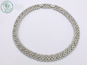 BA0604460　★ 1円～！ SWAROVSKI スワロフスキー チョーカー ネックレス 編み込み ディアマン メッシュ ストーン シルバーカラー