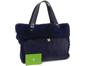 1円 ■美品■ kate spade ケイトスペード PXRU0550 ボア×スエード ハンドバッグ トートバッグ レディース ネイビー系 FG3420