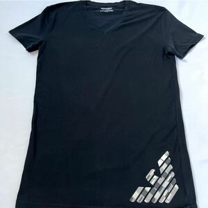 希少XL相当◎エンポリオアルマーニ メンズ 半袖 Tシャツ イーグル デカロゴ ブラック 黒 EMPORIO ARMANI ワンポイント トップス シンプル