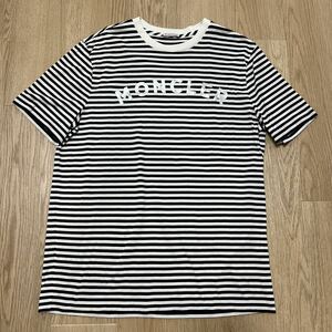 【美品】MONCLER モンクレール MAGLIA T-SHIRT ボーダー ロゴプリント 半袖 Tシャツ size L メンズ