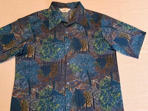 ■70’s～♪VINTAGE USA製 Jantzen (ジャンセン) 森林柄 / 総柄 ポリエステル 半袖シャツ ヴィンテージ レトロ 森 自然 【M～L中間相当】■