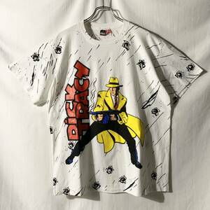 DEAD STOCK NOS USA製 80s 90s DICK TRACY ディックトレイシー オーバープリント 総柄 Tシャツ 白 XL ヴィンテージ 検 モスキートヘッド