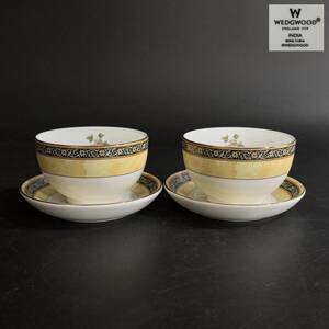 【70449Q】WEDG WOOD ウエッジウッド 英国製 INDIA インディア ジャパニーズカップ&ソーサー ペア 湯呑み 煎茶道具 現状品