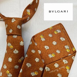 q2732 極美品 BVLGARI ブルガリ ネクタイ メンズ 紳士 ビジネス 茶色系？ シルク100% イタリア製