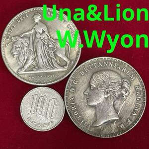 いいね！割‥WELCOM…1839年 ヴィクトリア女王 ウナ＆ライオン 大型銀貨？材質不明