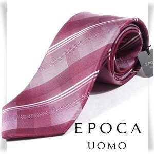 新品1円～★定価1.4万 エポカ ウォモ EPOCA UOMO 日本製 シルク絹100% ネクタイ 織柄 チェック ボルドー 正規店本物 ◆3142◆