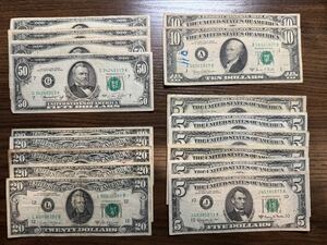 アメリカドル　米ドル　計350ドル　旧紙幣　旧札 ドル紙幣 50ドル札 20ドル札　10ドル札　5ドル札 