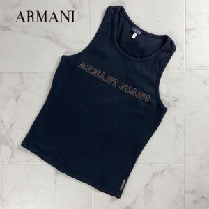 美品 ARMANI JEANS アルマーニジーンズ カラーストーン ブランドロゴ タンクトップ ノースリーブカットソー レディース 黒 サイズM*SC153