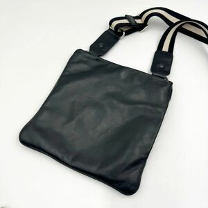 1円 【極美品】 Bally バリー ショルダーバッグ サコッシュ トレインスポッティング ロゴ型押し レザー 黒 ブラック メンズ