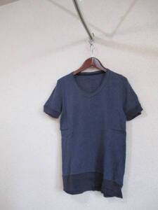 JEANASISネイビー半袖Vネックコットンニット（USED）50116②