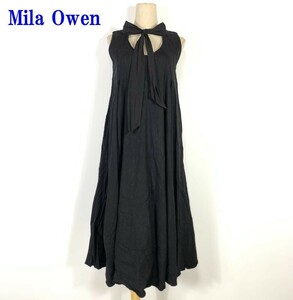 Mila Owen ミラオーウェン ノースリーブワンピースカジュアル ロングフレア リボン紐 デザインワンピース ブラック０ C1142