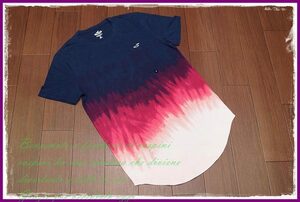 Hollister グラデーション ワンポイント刺繍 Tシャツ 半袖/L/ネイビー　ピンク/メンズ ホリスター アバクロ カットソー a&f