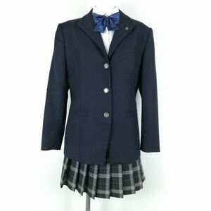 1円 ブレザー ミニスカート 上下4点セット LL 大きいサイズ トンボ 冬物 女子 学生服 兵庫明石商業高校 紺 制服 中古 ランクC EY0358