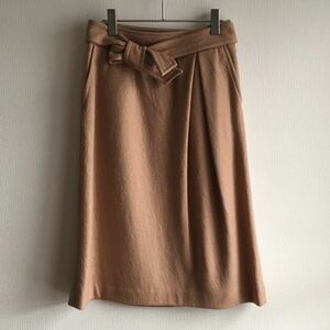 新品未使用　Harriss リボンベルト付きスカート　秋冬　ハリス　ひざ丈スカート　キャメル　36サイズ