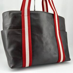 【極美品】BALLY バリー トートバッグ トレインスポッティング トレスポ メンズ ビジネス A4可 肩掛け 大容量 ロゴ ブラウン 本革 レザー