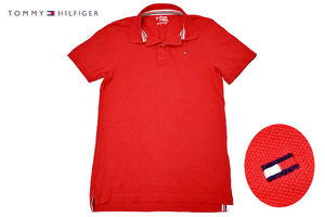 Y-6244★送料無料★美品★TOMMY HILFIGER トミーヒルフィガー★正規品 胸ロゴ刺繍 レッド赤色 鹿の子 半袖 ポロシャツ S