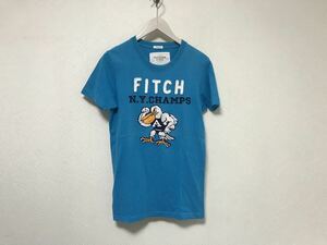 本物アバクロアンドフィッチAbercrombie&Fitchコットン刺繍半袖TシャツメンズアメカジサーフミリタリービジネスS青ブルーマカオ製