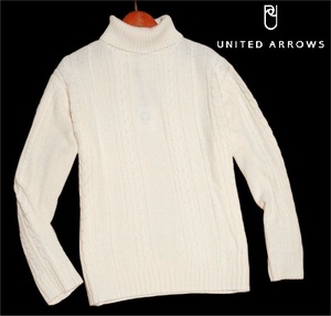 新品! ユナイテッドアローズ アラン柄 タートルネック ニット プルオーバー ホワイト (M) ☆ UNITED ARROWS メンズ セーター 白系 秋冬 ★