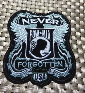 DX黒NEVER FORGOTTEN◆PowMiaワッペン◇アメリカ　オートバイ