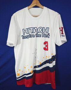 r1_1100s HITACHI 日立ソフトボール 松本怜奈 選手 直筆サイン入り Tシャツ 企業物 アクラム製