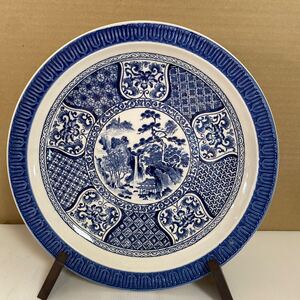 精峰窯 大皿 直径約32センチ 飾り皿 刺身皿 てっさ 昭和レトロ 山水絵 ※台は付属しません 