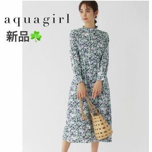 【新品タグ付き】aquagirl アクアガール 定価2.8万 フラワープリントロングワンピース 36/Sサイズ相当 ブルー系 レディース 花柄