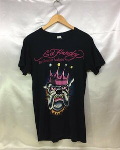 Ed Hardy by Christian Audigier エドハーディー USA製 ブルドッグ 犬 プリント 半袖 Tシャツ サイズ：S カラー：ブラック