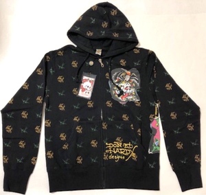 【新品タグ付き、正規品、本物】 Ed Hardy エド ハーディー パーカー ジャケット スカル ワッペン サイズ S 黒色