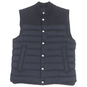 美品□MONCLER モンクレール POLLUX GILET トリコロール 異素材切替 ライト ダウンベスト ジレ ネイビー 0 ブルガリア製 正規品 メンズ