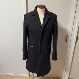 【新品同様】サイズM 定価8.5万　DIESEL ディーゼル 袖レザー チェスターコート J-CROW OVERCOAT ダブルジップ メルトン 