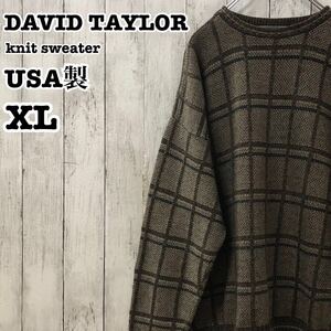 DAVID TAYLOR USA製 アメリカ古着 チェック系 デザイン ニット XL