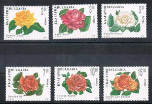 極美品の切手【ブルガリア】1994年発行　トピカル（花）「バラ」６種完 　単片　　未使用　NH　　糊有