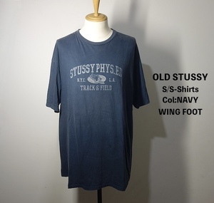 TK 希少 USA製 オールド ステューシー STUSSY ウィングフット Tシャツ 紺 ネイビー XL