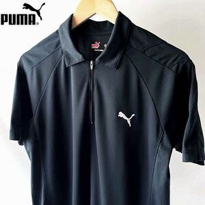 プーマ PUMA 吸汗速乾 ハーフジップ 半袖 シャツ O (XL) ブラック サラサラ ポロシャツ 黒