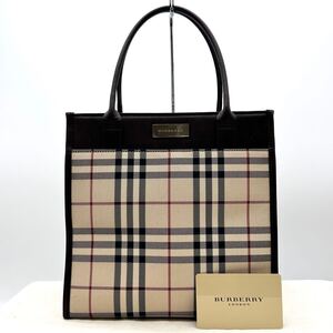 3045【美品】BURBERRY バーバリー ハンドバッグ ミニ 手提げ ノバチェック ロゴプレート シルバー金具 キャンバス レザー 本革 