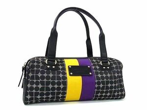 1円 ■美品■ kate spade ケイトスペード キャンバス×レザー トートバッグ ショルダーバッグ 肩掛け ブラック系×マルチカラー BL0617